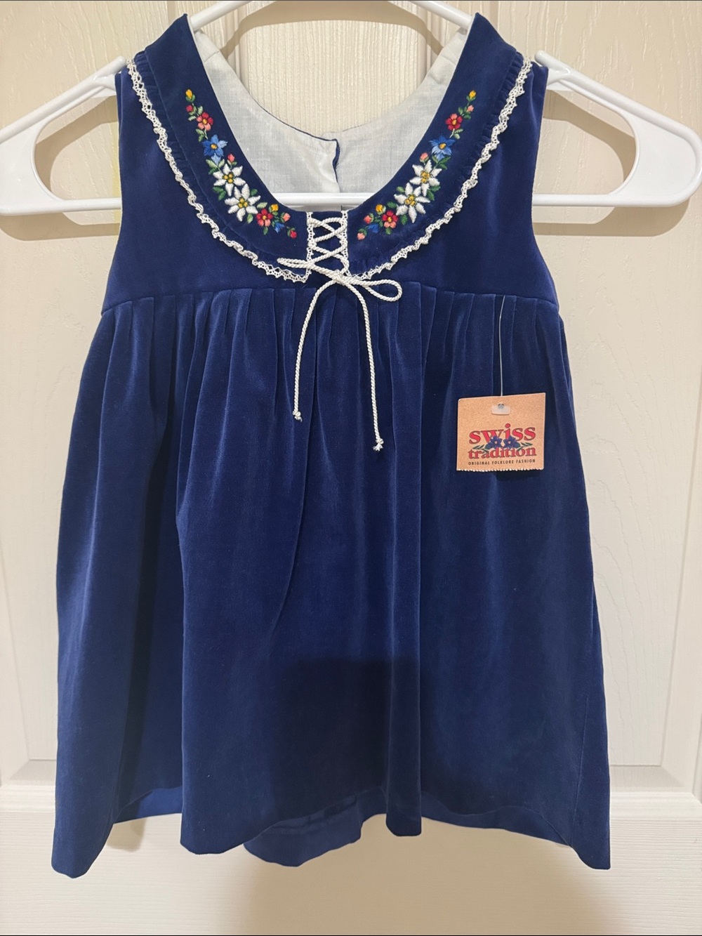Navy Velvet Girls' Embroidered Swiss Traditions Dress.